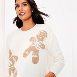LOFT womens gingerbread sweater oversized XXL petite white winter Christmas top